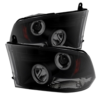 2009 - 2018 Dodge Ram 1500 Projector CCFL Halo Headlights - Black/Smoke