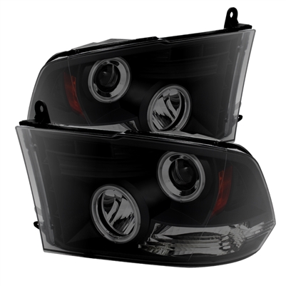 2009 - 2018 Dodge Ram 1500 Projector CCFL Halo Headlights - Black/Smoke