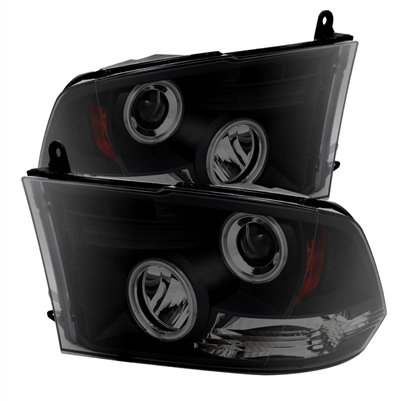 2010 - 2018 Dodge Ram 2500 Projector CCFL Halo Headlights - Black/Smoke