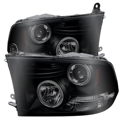 2009 - 2018 Dodge Ram 1500 Projector LED Halo Headlights - Black/Smoke