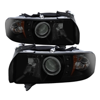 1994 - 2001 Dodge Ram 1500 Projector LED Halo Headlights - Black/Smoke