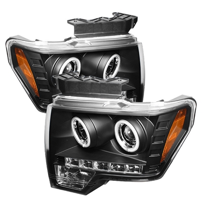 2009 - 2014 Ford F-150 Projector CCFL Halo Headlights - Black