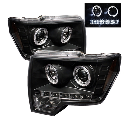 2009 - 2014 Ford F-150 Projector LED Halo Headlights - Black