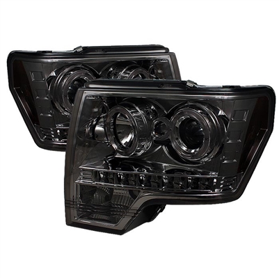 2009 - 2014 Ford F-150 Projector LED Halo Headlights - Smoke