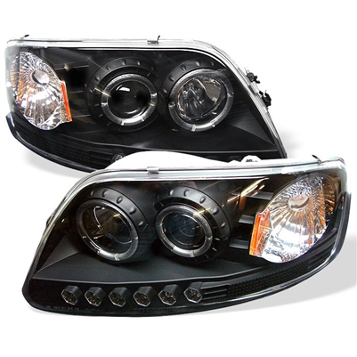1997 - 2003 Ford F-150 1PC Projector LED Halo Headlights - Black