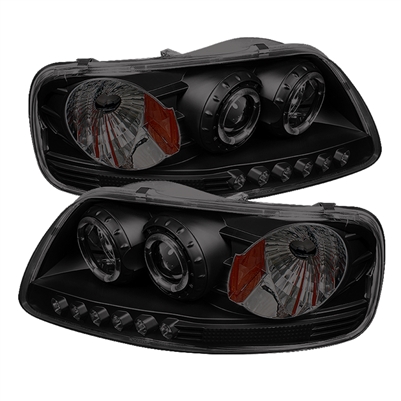 1997 - 2003 Ford F-150 1PC Projector LED Halo Headlights - Black/Smoke