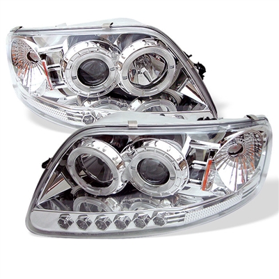1997 - 2003 Ford F-150 1PC Projector LED Halo Headlights - Chrome