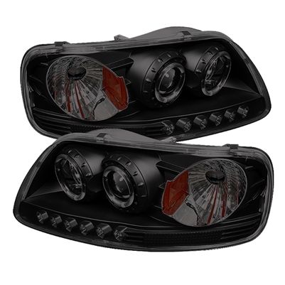 1997 - 2002 Ford Expedition 1PC Projector LED Halo Headlights - Black/Smoke
