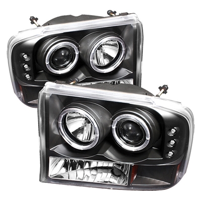 1999 - 2004 Ford Super Duty 1PC Projector LED Halo Headlights - Black