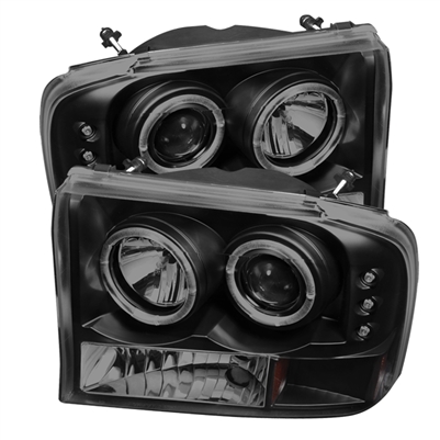 2000 - 2004 Ford Excursion 1PC Projector LED Halo Headlights - Black/Smoke