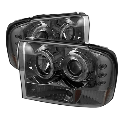 2000 - 2004 Ford Excursion 1PC Projector LED Halo Headlights - Smoke