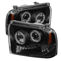 2005 - 2007 Ford Super Duty Projector LED Halo Headlights - Black/Smoke