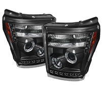 2011 - 2016 Ford Super Duty Projector DRL CCFL Halo Headlights - Black