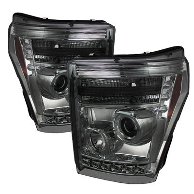 2011 - 2016 Ford Super Duty Projector DRL LED Halo Headlights - Smoke