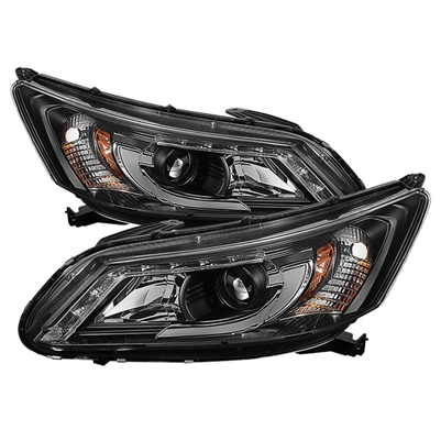 2013 - 2015 Honda Accord 4DR Projector Light Bar DRL Headlights - Black