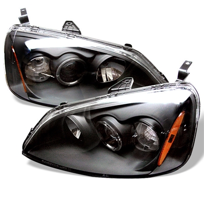 2001 - 2003 Honda Civic 2DR / 4DR Projector LED Halo Headlights - Black