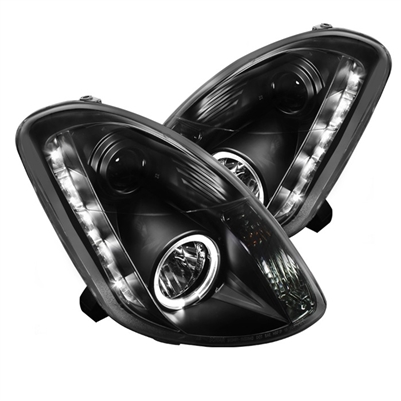 2003 - 2004 Infiniti G35 Sedan Projector DRL LED Halo Headlights - Black