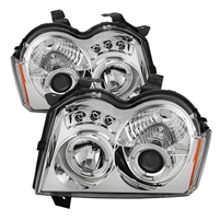 2005 - 2007 Jeep Grand Cherokee Projector LED Halo Headlights - Chrome