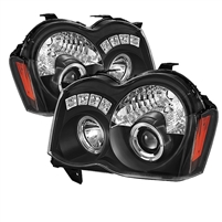 2008 - 2010 Jeep Grand Cherokee Projector LED Halo Headlights - Black