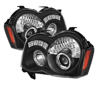 2008 - 2010 Jeep Grand Cherokee Projector LED Halo Headlights - Black