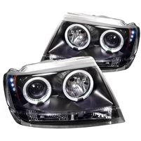 1999 - 2004 Jeep Grand Cherokee Projector LED Halo Headlights - Black