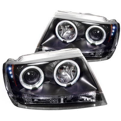 1999 - 2004 Jeep Grand Cherokee Projector LED Halo Headlights - Black