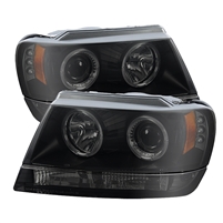 1999 - 2004 Jeep Grand Cherokee Projector LED Halo Headlights - Black/Smoke