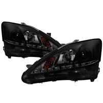 2006 - 2010 Lexus IS250 / IS350 (Halogen Model) Projector DRL Headlights - Black/Smoke