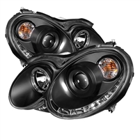 2002 - 2010 Mercedes CLK Projector DRL LED Halo Headlights - Black