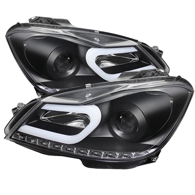 2012 - 2015 Mercedes C-Class Projector DRL Headlights - Black