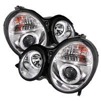 2000 - 2002 Mercedes E-Class Projector LED Halo Headlights - Chrome