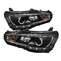 2008 - 2017 Mitsubishi Lancer Projector DRL LED Halo Headlights - Black