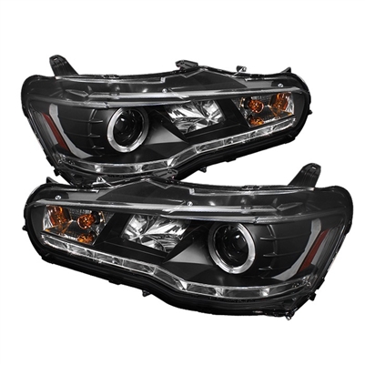 2008 - 2015 Mitsubishi EVO X Projector DRL LED Halo Headlights - Black