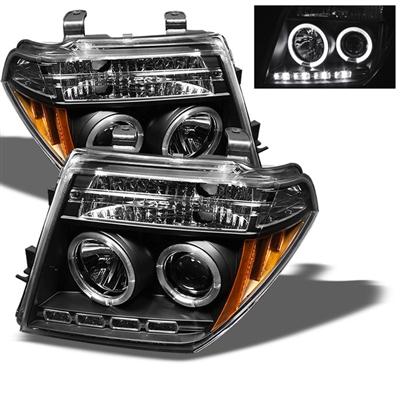 2005 - 2008 Nissan Frontier Projector LED Halo Headlights - Black