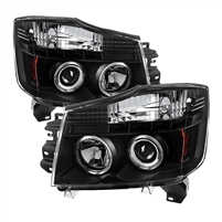 2004 - 2014 Nissan Titan Projector LED Halo Headlights - Black