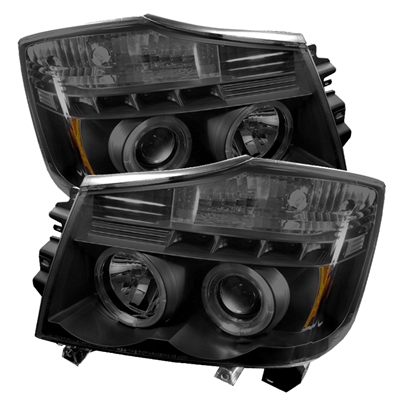 2004 - 2014 Nissan Titan Projector LED Halo Headlights - Black/Smoke