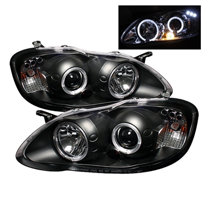 2003 - 2008 Toyota Corolla Projector LED Halo Headlights - Black