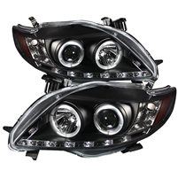 2009 - 2010 Toyota Corolla Projector DRL LED Halo Headlights - Black