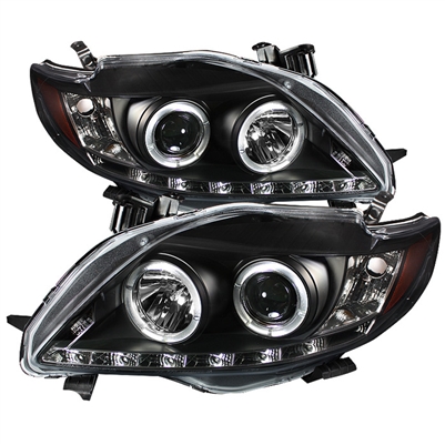 2009 - 2010 Toyota Corolla Projector DRL LED Halo Headlights - Black