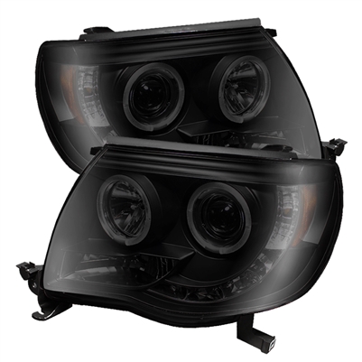 2005 - 2011 Toyota Tacoma Projector LED Halo Headlights - Black/Smoke