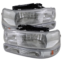 2000 - 2002 Chevy Silverado HD Crystal Headlights + Bumper Lights - Chrome