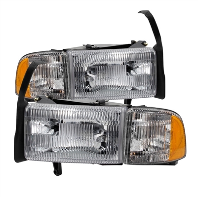 1994 - 2002 Dodge Ram 3500 OEM Style Headlights + Corner Lights - Chrome