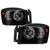2006 - 2009 Dodge Ram 3500 Amber Crystal Headlights - Black/Smoke