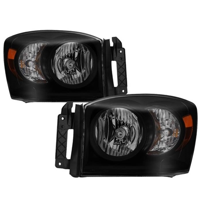 2006 - 2009 Dodge Ram 3500 Amber Crystal Headlights - Black/Smoke