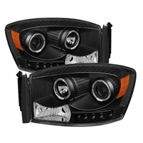 2006 - 2009 Dodge Ram 3500 Projector LED Halo Headlights - Black