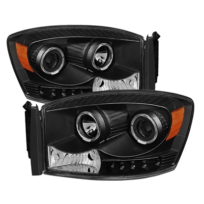 2006 - 2009 Dodge Ram 3500 Projector LED Halo Headlights - Black