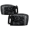 2006 - 2009 Dodge Ram 3500 Projector LED Halo Headlights - Smoke
