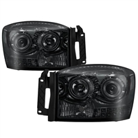 2006 - 2009 Dodge Ram 3500 Projector LED Halo Headlights - Smoke