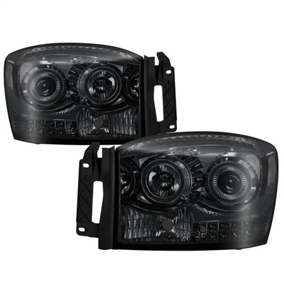 2006 - 2009 Dodge Ram 3500 Projector LED Halo Headlights - Smoke