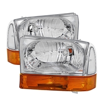 1999 - 2004 Ford F-550 Crystal Headlights + Amber Bumper Lights - Chrome